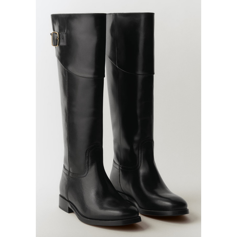 NEW MANGO MNG BLACK LEATHER BUCKLES BUCKLE BOOTS SZ 39 US 8.5